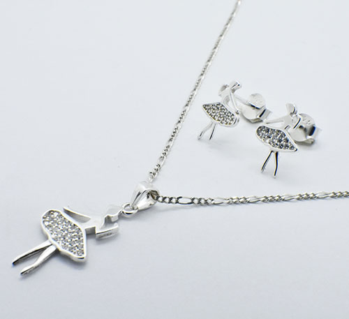 Set de aretes y dije collar de plata para niñas