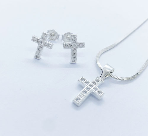 Set de aretes y dije collar de plata para niñas