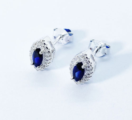 Aretes de plata con zafiro y circones