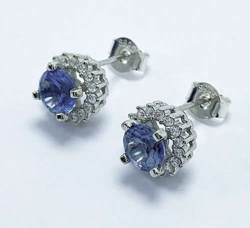 Aretes de plata con topacio azul y circones