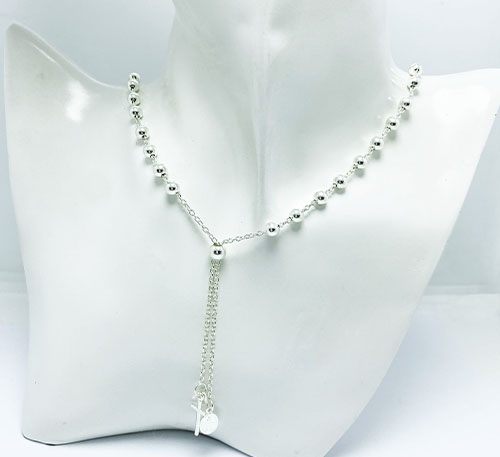 Collar rosario de esferas de plata